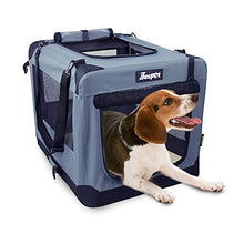 Load image into Gallery viewer, JESPET Soft Dog Crates Kennel for Pets, 3 Door Soft Sided Folding Travel Pet Carrier with Straps and Fleece Mat for Dogs, Cats, Rabbits, Grey Blue &amp; Beige (26" L x 20" W x 20" H, Grey)
