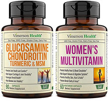 Load image into Gallery viewer, Vimerson Health Glucosamine Chondroitin Turmeric + Multivitamin for Women 2-Bottle Supplement Bundle for Her. Healthy Immune Response, Joint Support, Balanced Inflammation, Antioxidant Properties
