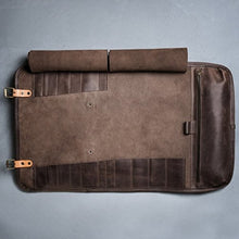 Load image into Gallery viewer, Leather knife roll Chefs roll by Kruk Garage Gifts for chef's Leather knife bag Knives storage Christmas gift Tool roll FREE PERSONALIZATION
