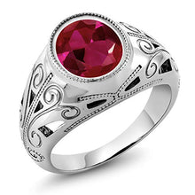 Load image into Gallery viewer, Gem Stone King 925 Sterling Silver Oval Red Created Ruby Men's Ring 6.40 Ct (Size 11)
