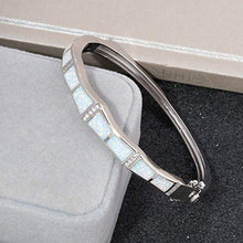 Load image into Gallery viewer, CiNily Opal Bangle Bracelets for Women Cubic Zirconia Rhodium Plated Gemstone Bangle Bracelet 8 3/8"
