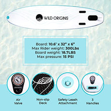Load image into Gallery viewer, Wild Origins Stand Up Inflatable Paddle Board with SUP Accessories &amp; Backpack, Non-Slip Deck, Waterproof Bag &amp; Phone Case, Carry Straps, Adjustable Paddle, Hand Pump, Leash, Kayak Seat &amp; Repair Kit

