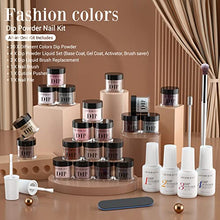 Load image into Gallery viewer, 20 Colors Dip Powder Nail Kit Starter, AZUREBEAUTY Classic Nude Collection Glitter Pink Neutral Chocolate Brown Skin Tone Dipping Powder Liquid Set with Top/Base Coat French Nail Art Manicure DIY
