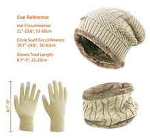 Load image into Gallery viewer, HINDAWI Winter Beanie Hat Neck Warmer Scarf and Touch Screen Gloves Set for Women Knit Skull Cap Infinity Circle Scarves Mittens Beige
