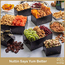 Load image into Gallery viewer, Happy Birthday Tower Gift Basket, Gourmet Nuts &amp; Dried Fruits + Black Ribbon (12 Assortments) Arrangement Platter, Care Package Variety, Healthy Food Tray, Kosher Snack Box for Women Men Adults
