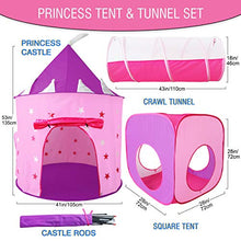 Load image into Gallery viewer, Gift for Girls, Princess Tent with Tunnel, Kids Castle Playhouse &amp; Princess Dress up Pop Up Play Tent Set, Toddlers Toy Birthday Gift Present for Age 3 4 5 6 7 Years, Glow in The Dark Stars, Indoor
