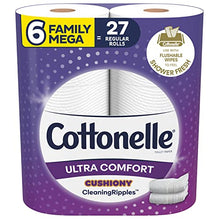 Load image into Gallery viewer, Cottonelle Ultra Comfort Toilet Paper with Cushiony CleaningRipples Texture, Strong Bath Tissue, 6 Family Mega Rolls (6 Family Mega Rolls = 27 regular rolls), 325 Sheets per Roll
