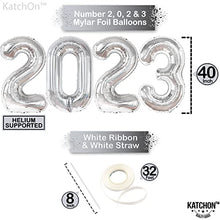 Load image into Gallery viewer, Huge, Silver 2023 Balloons Set - 40 Inch, 2023 Balloons Numbers, Confetti Balloons | Silver NYE Balloons, Happy New Year Decorations 2023 | New Years Eve Party Supplies 2023 for NYE Decorations 2023
