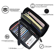 Load image into Gallery viewer, Women RFID Blocking Wallet Leather Zip Around Phone Clutch Large Travel Purse Wristlet (Black) …

