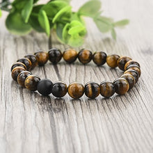 Load image into Gallery viewer, Long Way 2 pcs Black Matte Agate &amp; Tiger Eye Gem Beads 8mm Double Matching Distance Bracelets 7.5" Z &amp; 7.9"
