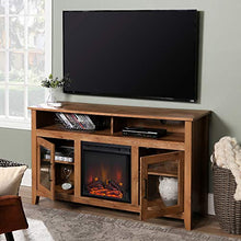 Load image into Gallery viewer, WE Furniture Tall Rustic Wood Fireplace Stand for TV's up to 64" Living Room Storage, Barnwood Brown
