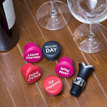 Load image into Gallery viewer, KORBAR – 5 Funny Reusable Silicone Caps Stoppers +1 Pourer, For Wine Bottle - Perfect Gift Accessory
