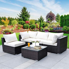 Load image into Gallery viewer, Viewee 5-Pieces Outdoor Patio Furniture Sets Rattan Wicker Patio Sofa with 2 Corner Chairs&amp; 2 Armless Chair &amp;1 Glass Top Patio Table
