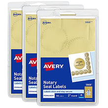 Load image into Gallery viewer, Avery Notary Seal Labels, 2" Diameter, Printable Gold Certificate Seals, Inkjet, 3-Pack, 132 Gold Seals Total (35868)
