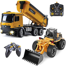 Load image into Gallery viewer, Top Race Remote Control Construction Dump Truck, RC Dump Truck Toy and Top Race 6 Channel Full Functional Front Loader, Construction Toys Vehicle, RC Truck Toys
