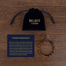 Load image into Gallery viewer, Believe London Tiger Eye Bracelet with Jewelry Bag &amp; Meaning Card | Strong Elastic | Precious Natural Stones Crystal Healing Gemstone Men Women Meditation
