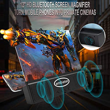 Load image into Gallery viewer, Phone Screen Amplifier with Bluetooth Speaker Anti-Blue Light 3D HD Cell Phone Screen Magnifier Projector with Foldable and Adjustable Stands Compatible with iPhone and Android All Smartphones- Black
