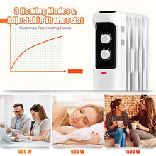 Load image into Gallery viewer, GOFLAME 1500W Oil Filled Radiator Heater, Electric Space Heater with 3 Heating Modes, Adjustable Thermostat, Tip-Over &amp; Overheat Protection, Powerful Oil Heater for Home and Office (White)
