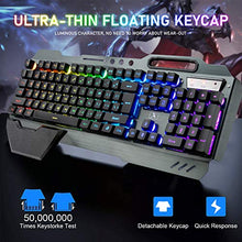 Load image into Gallery viewer, Wireless Gaming Keyboard and Mouse with Rainbow LED 16RGB Backlit Rechargeable 4800mAh Battery Metal Panel Mechanical Ergonomic Feel Waterproof Dustproof 7 Color Mute Mice for Laptop PC Gamer(Black)
