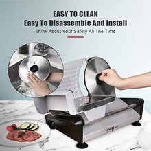 Load image into Gallery viewer, Meat Slicers Electric, Food Deli Slicers with Two 7.5” Serrated Stainless Steel Blade Upgrade Precisely Cuts Meat, Cheese, Bread, Fruit &amp; Veggies, Adjustable Thickness Dial, Non-Slip Feet (2 Blade)
