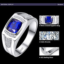 Load image into Gallery viewer, BONLAVIE Promise Ring for Him Solid 925 Sterling Silver AAA Created Blue Sapphire White CZ Size 10

