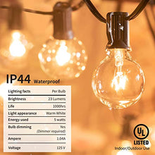 Load image into Gallery viewer, Brightown Outdoor String Lights-2 Pack 25Ft G40 Globe Patio Lights with 26 Edison Glass Bulbs(1 Spare), Waterproof Connectable Hanging Light for Backyard Porch Balcony Decor, E12 Socket Base, Black

