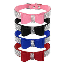 Load image into Gallery viewer, N C Bling Bowknot Suede Leather Rhinestone Dog Collarand Leash Set Pet Puppy Cat Chihuahua Collars for Small Medium Dogs Cats Pink Red X Small
