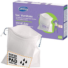 Load image into Gallery viewer, The Original CareBag Vomit Bag with Super Absorbent Pad, Box of 20 Bags – Absorbent Emesis Bag for Emergency – Medical Grade, Disposable Nausea Bag for Travel – Barf Bags for The Car, Uber, &amp; Lyft
