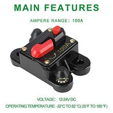 Load image into Gallery viewer, 100 Amp Circuit Breaker - JOYHO 12-24V DC Circuit Breaker with Manual Reset Waterproof Fuse Holder for Marine RV Car Audio and Home Solar System Amps Protection
