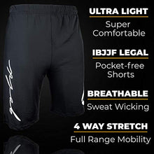 Load image into Gallery viewer, Gold BJJ Jiu Jitsu Shorts - IBJJF Approved No Gi Fight Short - for Grappling, MMA, Wrestling, Muay Thai &amp; Boxing (X-Small) Black
