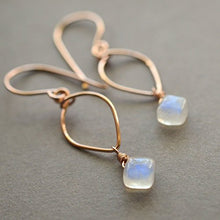 Load image into Gallery viewer, Rainbow Moonstone Earrings Lotus Loop 14/20 Rose Gold-Filled June Birthstone
