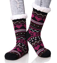 Load image into Gallery viewer, Dosoni Women's Winter Snowflake Fleece Lining Knit Thick Warm Christmas Slipper Socks (Black)
