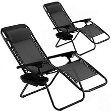 Load image into Gallery viewer, BMS Zero Patio Set of 2 Folding Outdoor Anti Gravity Lounge Reclining Camping Deck Chair with Pillow and Cup Holder （Black）
