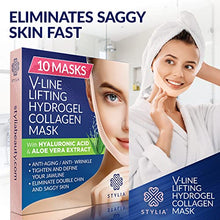 Load image into Gallery viewer, 10 Piece V Line Shaping Face Masks – Double Chin Reducer - Lifting Hydrogel Collagen Mask with Aloe Vera – Anti-Aging and Anti-Wrinkle Band - Contouring, Slimming and Firming Face Lift Sheet
