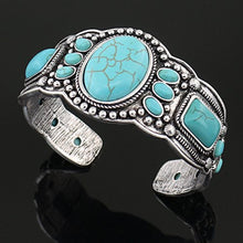Load image into Gallery viewer, jianxi Women's Antique Rgentium Plated Base Heart Compressed Turquoise Bracelet Cuff Bangle Fashion Jewelry (1323A Blue)
