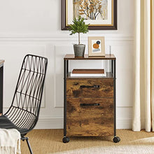 Load image into Gallery viewer, VASAGLE File Cabinet, Mobile Filing Cabinet with Wheels, 2 Drawers, Open Shelf, for A4, Letter Size, Hanging File Folders, Rustic Brown and Black UOFC71X
