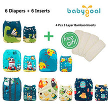Load image into Gallery viewer, babygoal Reusable Cloth Diapers for Baby Boys, One Size Adjustable Washable Pocket Nappy Covers 6 Pack+ 6pcs Microfiber Inserts+4pcs Bamboo Inserts 6FB15

