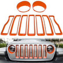 Load image into Gallery viewer, Bonbo Mesh Grille Grill Insert &amp; Headlight Turn Light Cover Trim Exterior Accessories for Jeep Wrangler JL Sport/Sports 2018 2019 2020 2021 2022 (Orange)
