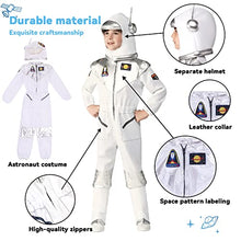 Load image into Gallery viewer, Kids Astronaut Costume - Realistic Astronaut Jumpsuit with Detachable Helmet, Space Suit for Halloween Cosplay (Kids-L (6-7yr), White)
