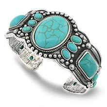 Load image into Gallery viewer, jianxi Women's Antique Rgentium Plated Base Heart Compressed Turquoise Bracelet Cuff Bangle Fashion Jewelry (1323A Blue)

