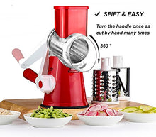 Load image into Gallery viewer, Cambom Rotary Cheese Grater Shredder Chopper Round Tumbling Box Mandoline Slicer Nut Grinder Vegetable Slicer, Hash Brown, Potato with Strong Suction Base
