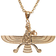 Load image into Gallery viewer, Asoodehdelan Large Double Sided Gold Pt Farvahar Necklace Iranian Gift Persian Iran Faravahar (18" Chain)
