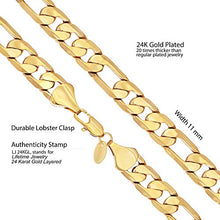 Load image into Gallery viewer, Lifetime Jewelry 11mm Figaro Chain Necklace 24k Gold Plated for Men Women &amp; Teen, 18 Inches
