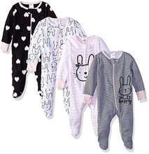 Load image into Gallery viewer, Gerber Baby Girls' 4 Pack Sleep 'N Play Footie, Bunny Smiley, Newborn
