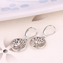 Load image into Gallery viewer, 925 Sterling Silver Family Tree of Life Created Emerald Drop &amp; Dangle Leverback Earrings
