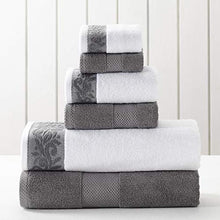 Load image into Gallery viewer, Amrapur Overseas 600 GSM 6-Piece Towel Set with Filgree Jacquard Border Charcoal
