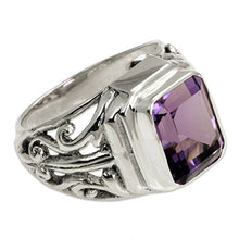 Load image into Gallery viewer, NOVICA Square Amethyst .925 Sterling Silver Men's Ring, Wisdom Warrior'
