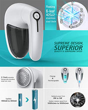 Load image into Gallery viewer, Sweater Fabric Shaver Lint Remover - Upgraded Fabric Defuzzer Rechargeable Electric Lint Fuzz Pills Remover with Quandruple Protection &amp; 2 Replaceable 6-Leaf Blades, Trimmer Effectively Faster by 50%
