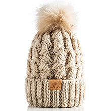 Load image into Gallery viewer, PAGE ONE Womens Winter Ribbed Beanie Crossed Cap Chunky Cable Knit Pompom Soft Warm Hat Navy
