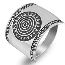 Load image into Gallery viewer, 925 Sterling Silver Mayan Sun Cigar Band Ring Inca Aztec Calendar Ring Stylish Boho Hippie Jewelry Mexican Native American Tribal Style Gift for Women Handmade Unique Design
